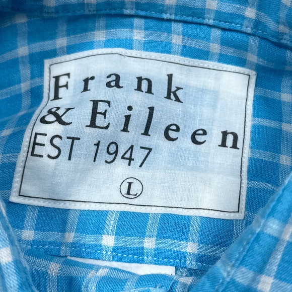 Frank & Eileen Paul Linen Check Blue White L/S Button Shirt Mens Large - Picture 7 of 11